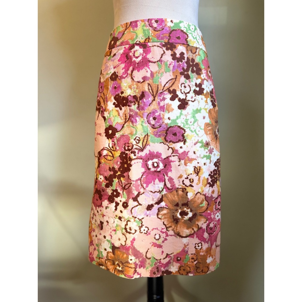J Crew Floral Print Skirt 2 Pink Brown Green boho dainty y2k‎ fairy work office